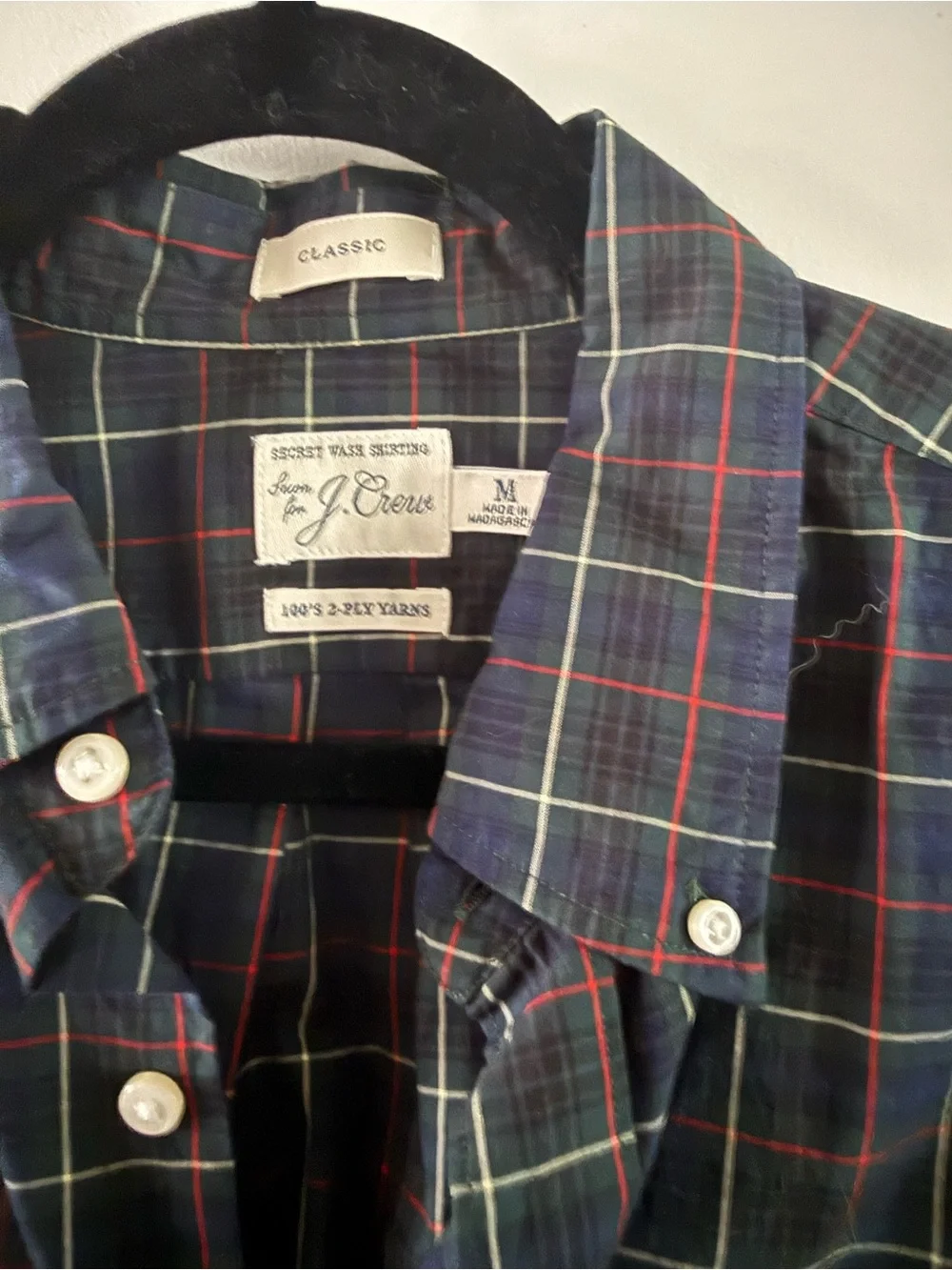 J. Crew Men's Dark Green and Navy Plaid Button-Down Shirt